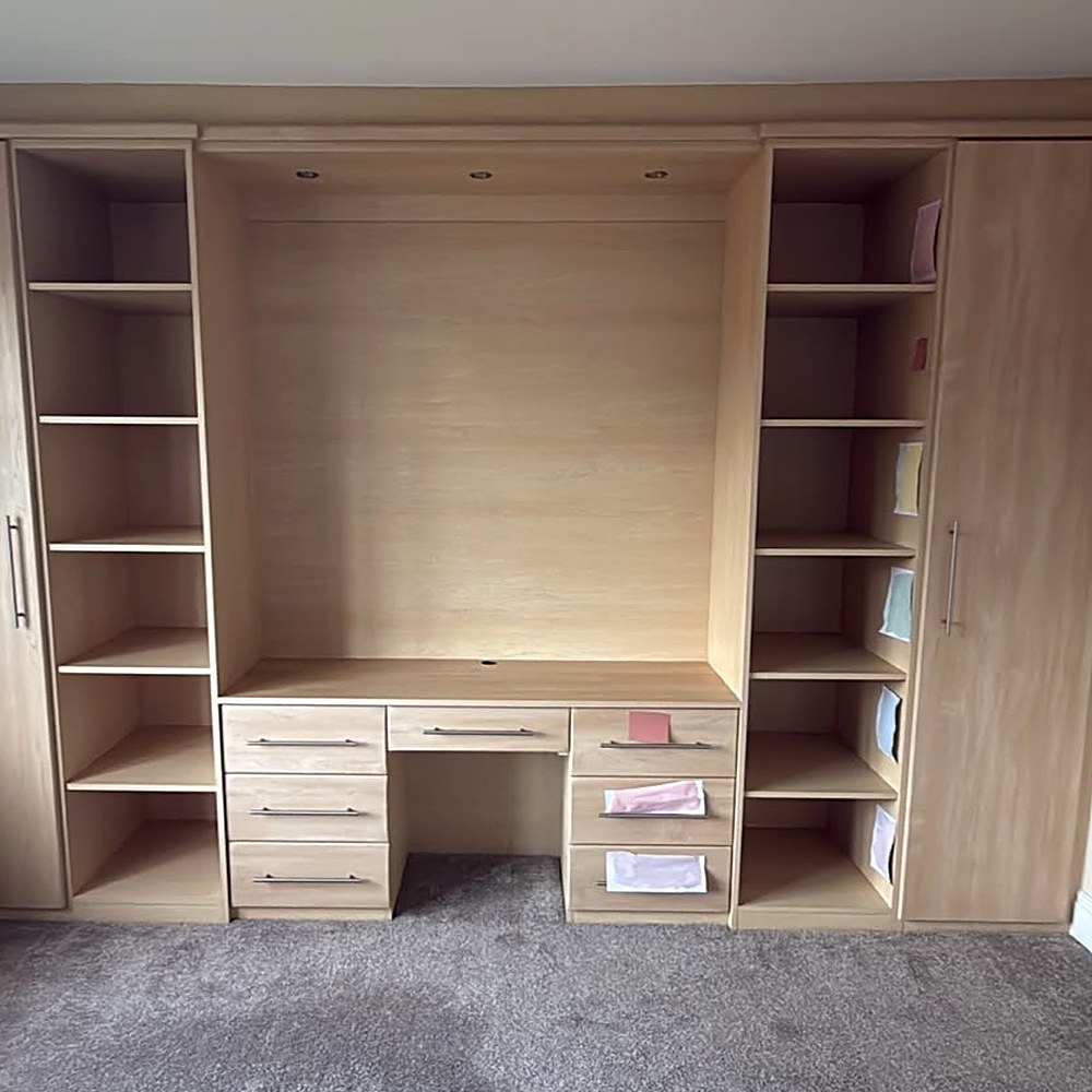 Wardrobe spraying Grimsby — before: dated oak laminate wardrobes