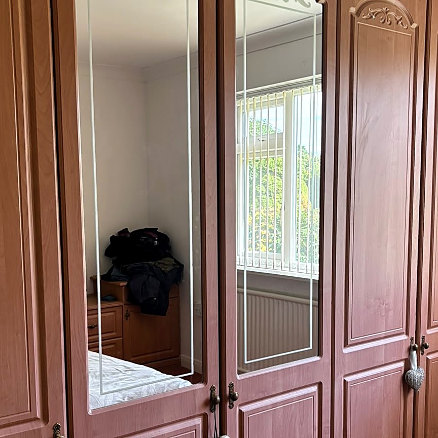 Wardrobe spraying before and after — mahogany fitted wardrobes, then resprayed in soft cream