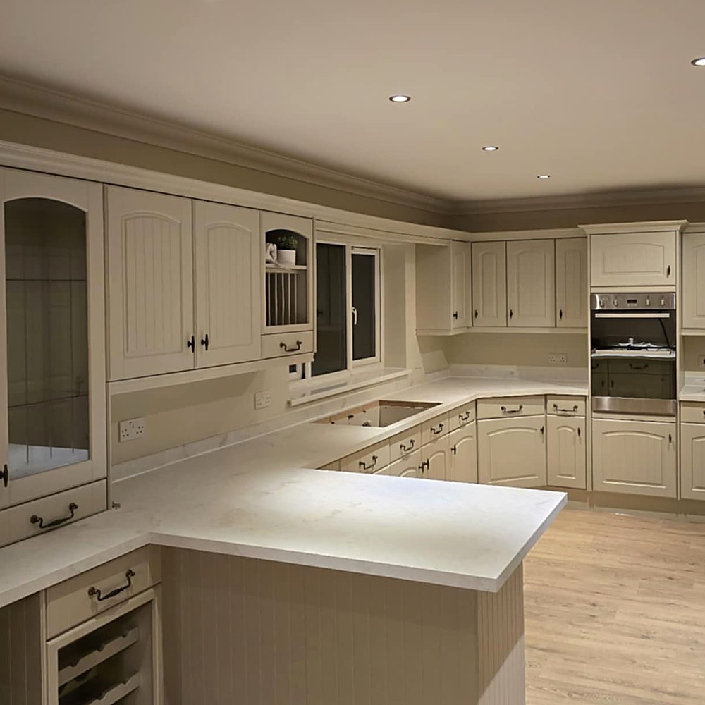 Kitchen spraying Cleethorpes — after: full kitchen transformation with sprayed finish, light floor and finished room